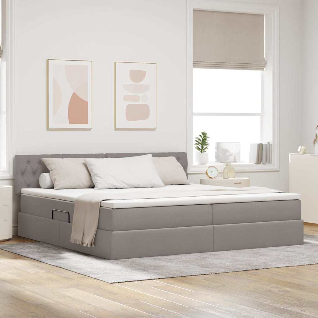 Krevet s prostorom za pohranu s LED-om Sivo-smeđa 200 x 200 cm