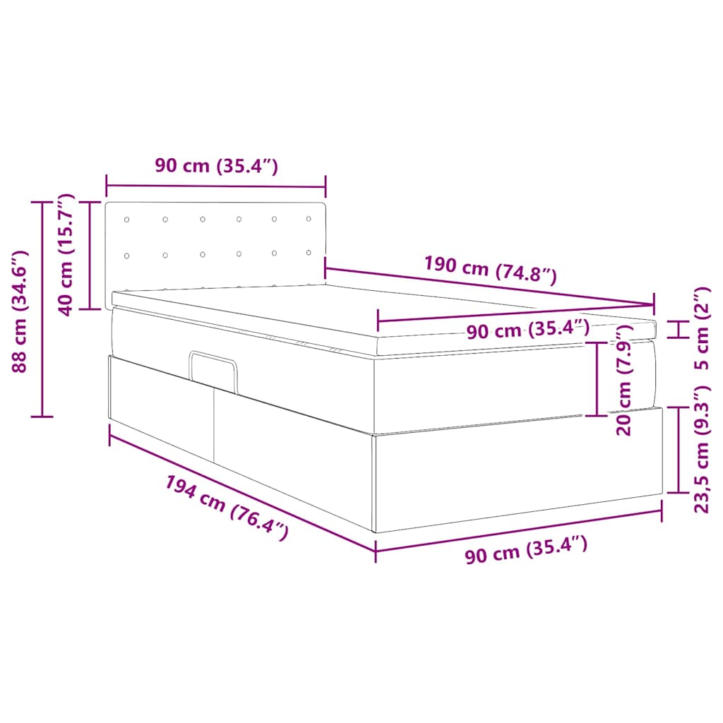 LED krevet za pohranu s madracem Svjetlosiva 90 x 190 cm