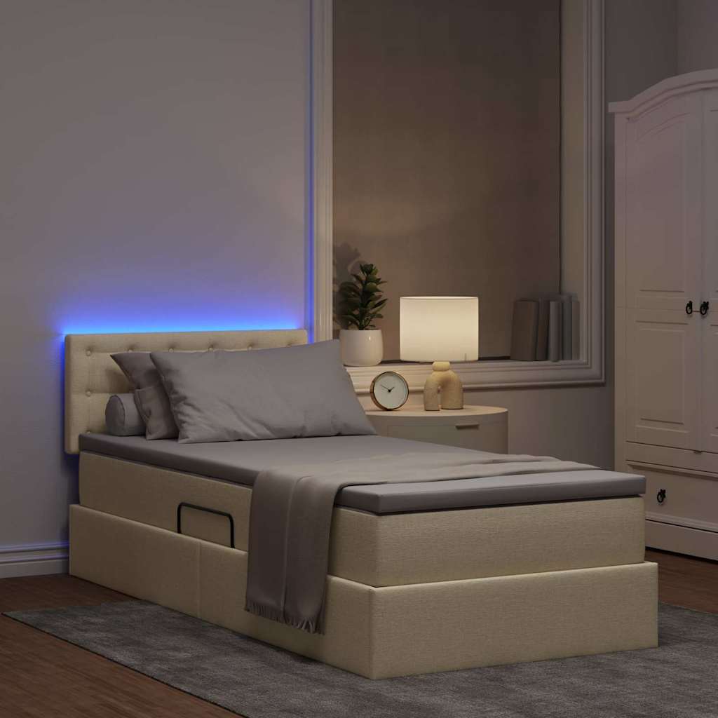 Krevet s prostorom za pohranu s LED-om Krema 90 x 200 cm