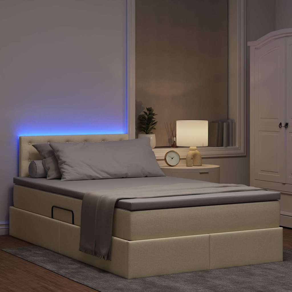 LED krevet za pohranu s madracem Krema 120 x 200 cm Tkanina