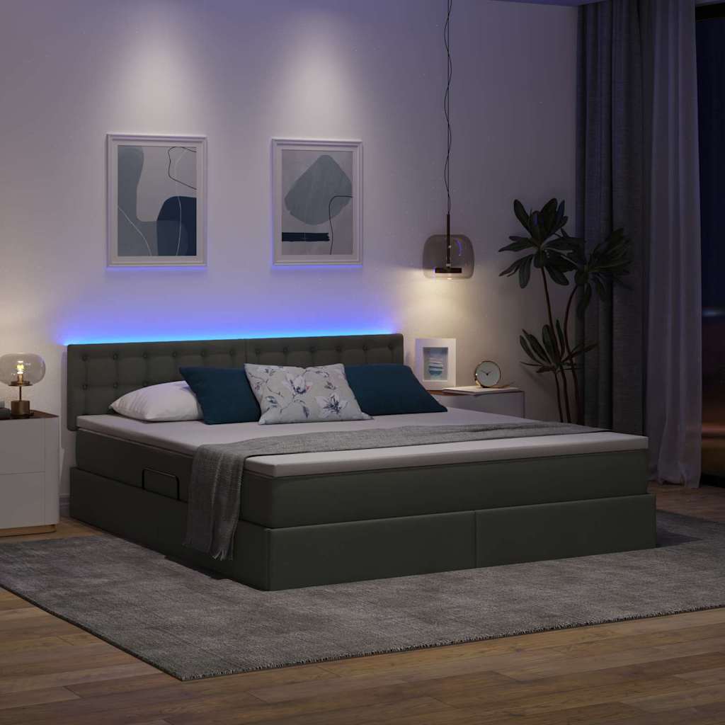 Krevet s prostorom za pohranu s LED-om Tamno siva 180 x 200 cm