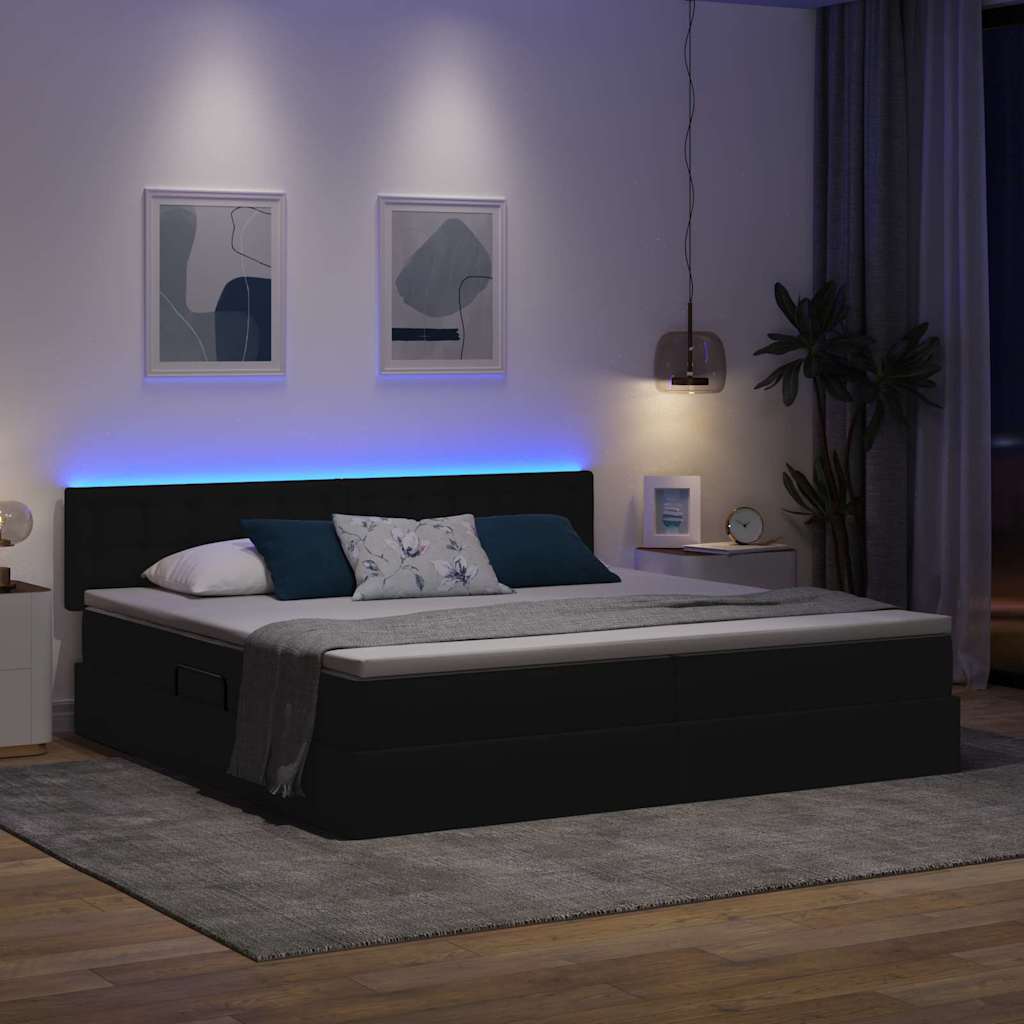 Krevet s prostorom za pohranu s LED-om Crna 200 x 200 cm