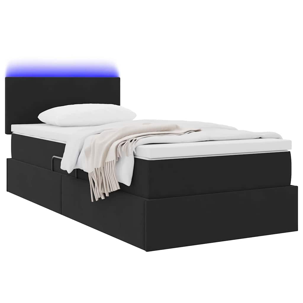 Krevet s prostorom za pohranu s LED-om Crna 90 x 190 cm Baršun