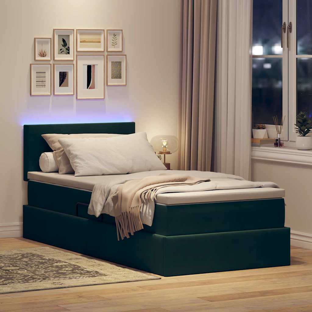 Krevet s prostorom za pohranu s LED-om Tamnozelena 90 x 190 cm