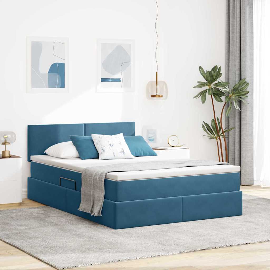 Krevet s prostorom za pohranu s LED-om Tamno plava 140 x 190 cm