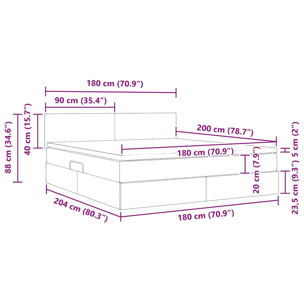 Krevet s prostorom za pohranu s LED-om Crna 180 x 200 cm Baršun