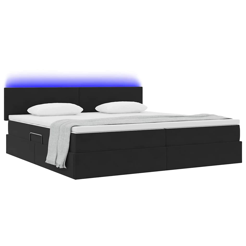 Krevet s prostorom za pohranu s LED-om Crna 200 x 200 cm Baršun