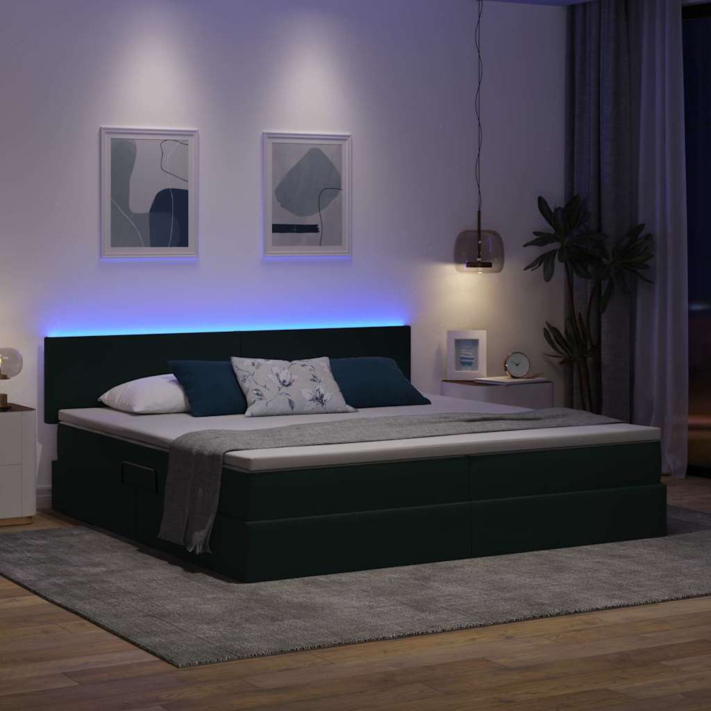 Krevet s prostorom za pohranu s LED-om Tamnozelena 200 x 200 cm