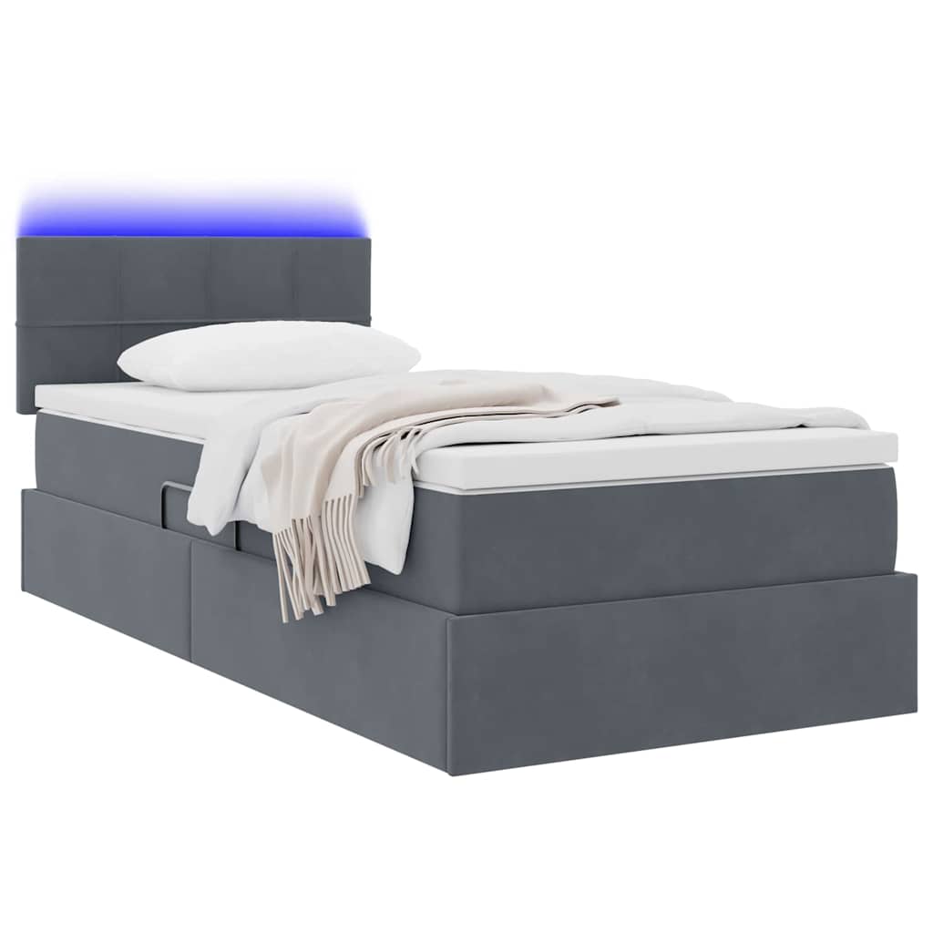 Krevet s prostorom za pohranu s LED-om Tamno siva 90 x 190 cm