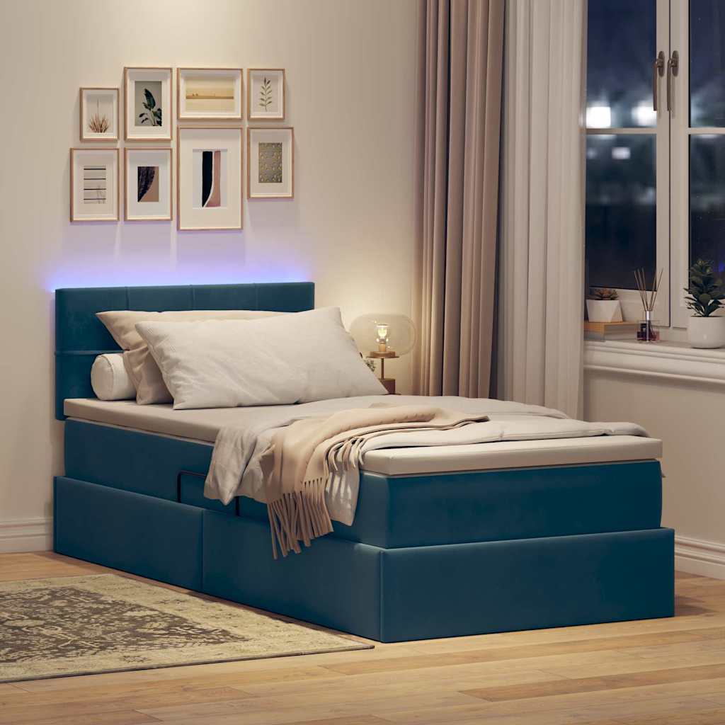 Krevet s prostorom za pohranu s LED-om Tamno plava 90 x 190 cm
