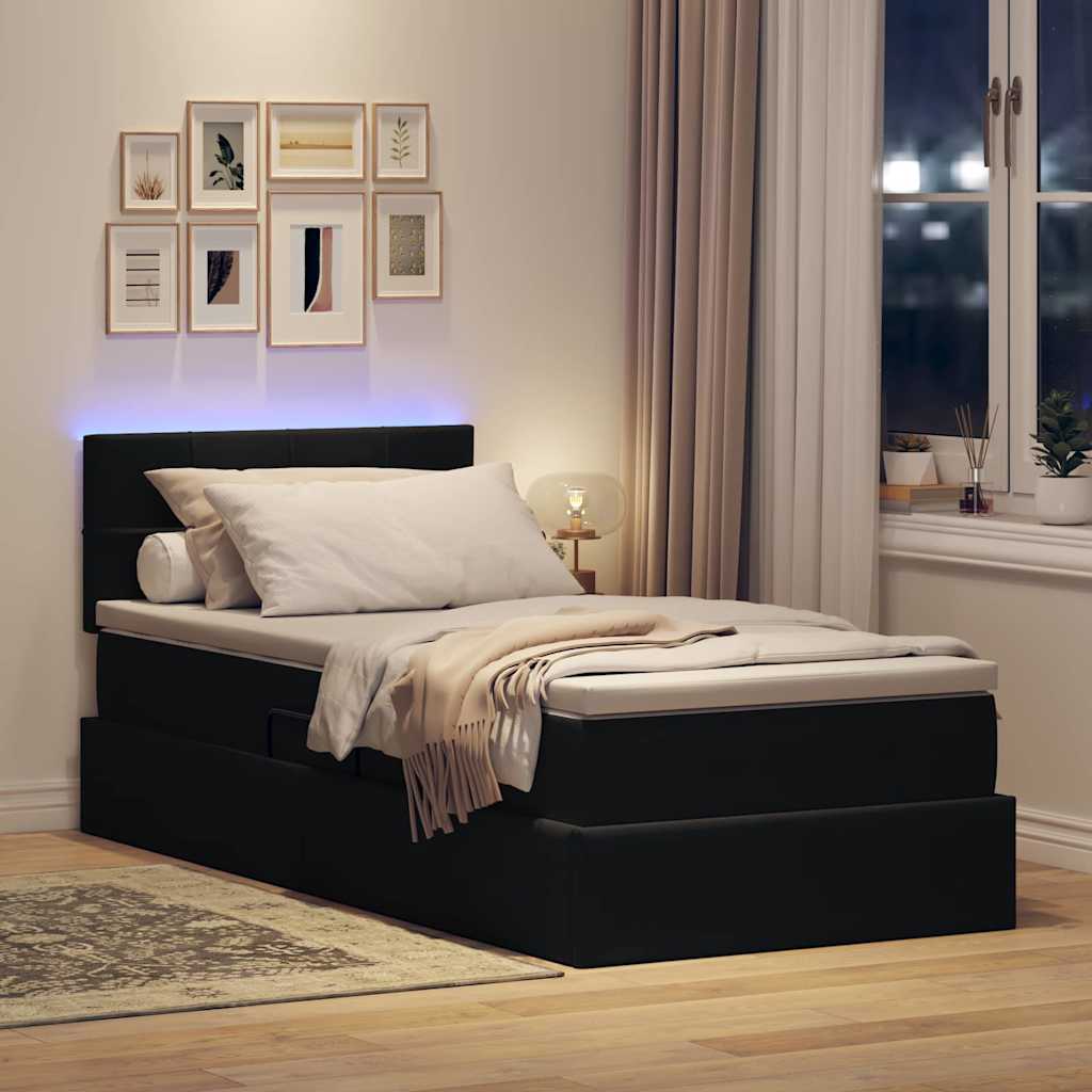 Krevet s prostorom za pohranu s LED-om Crna 90 x 200 cm Baršun
