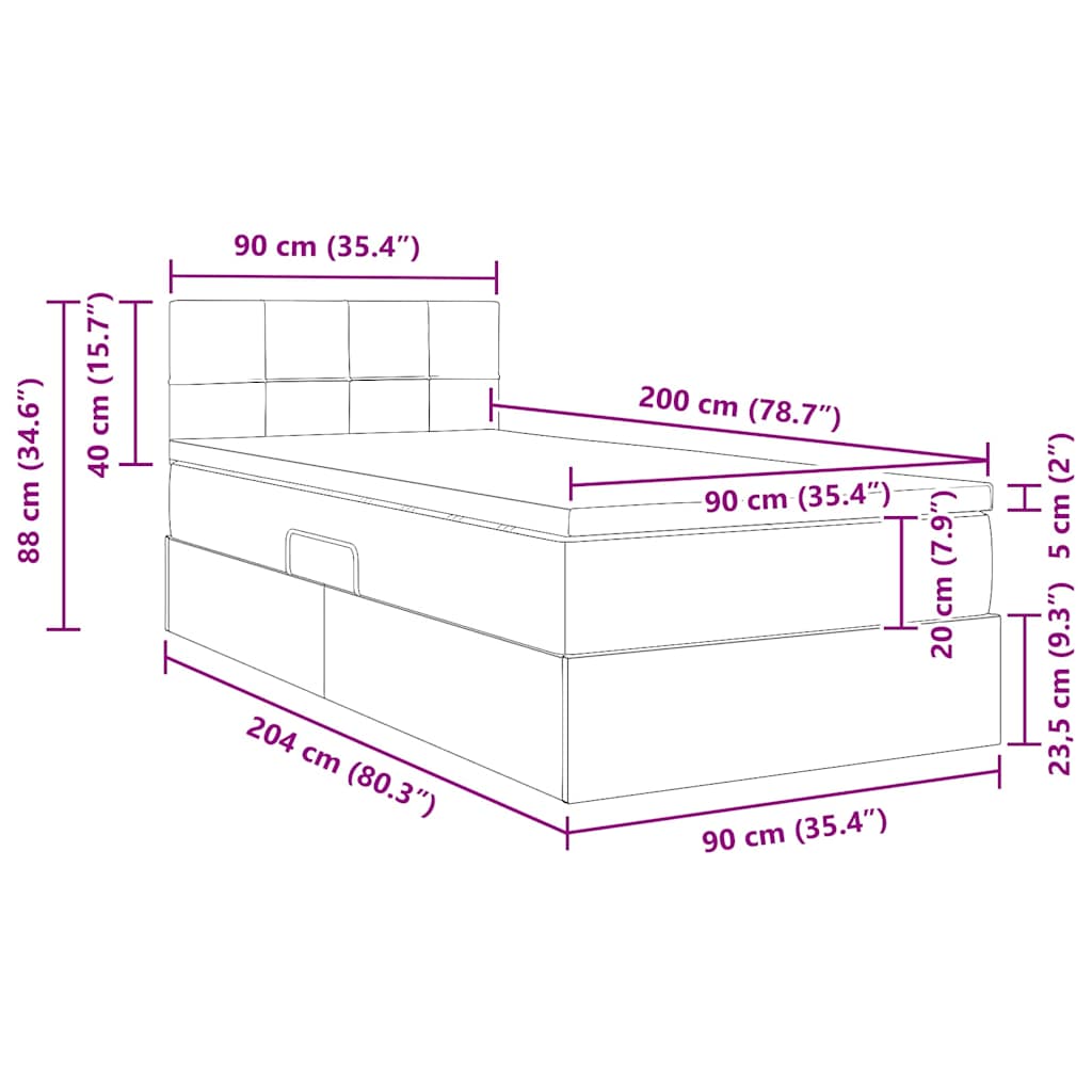 LED krevet za pohranu s madracem Ružičasta 90 x 200 cm Baršun