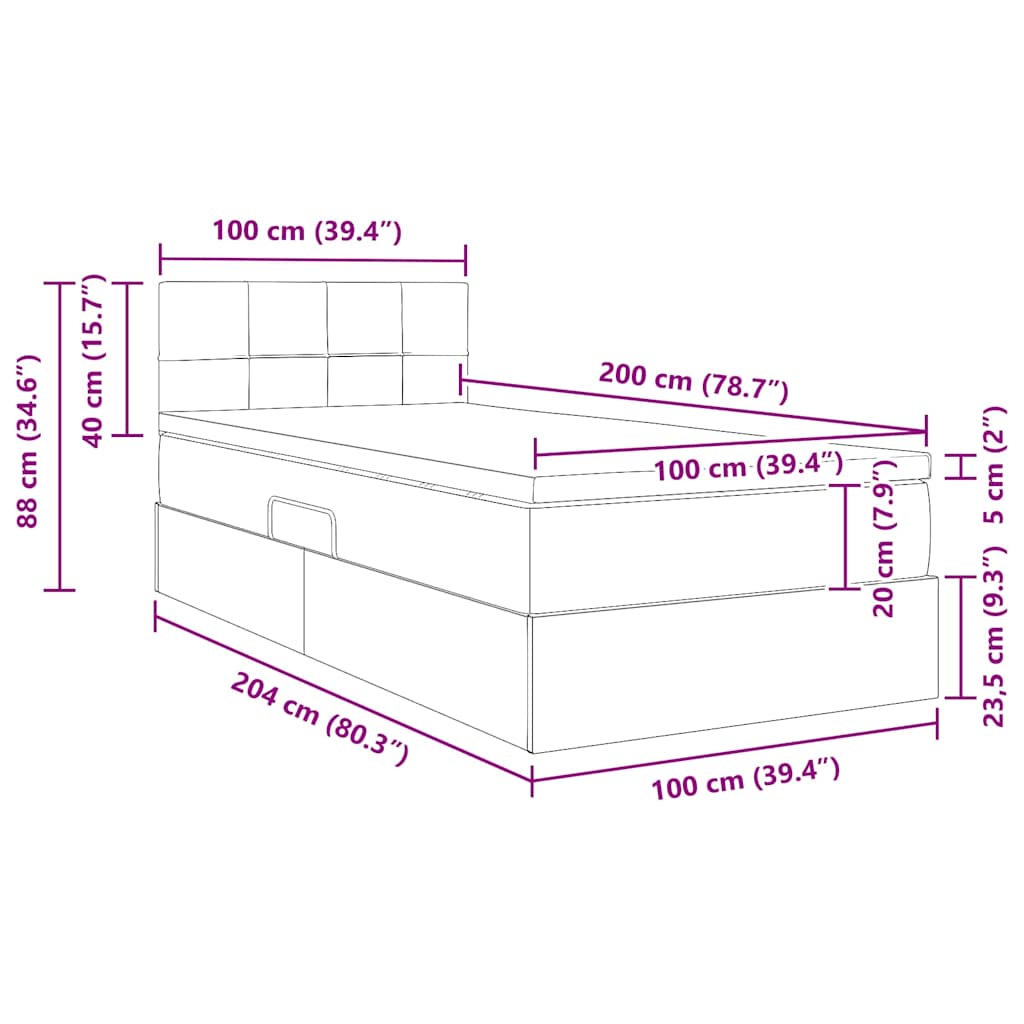 LED krevet za pohranu s madracem Svjetlosiva 100 x 200 cm