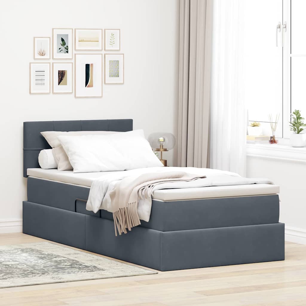 Krevet s prostorom za pohranu s LED-om Tamno siva 100 x 200 cm