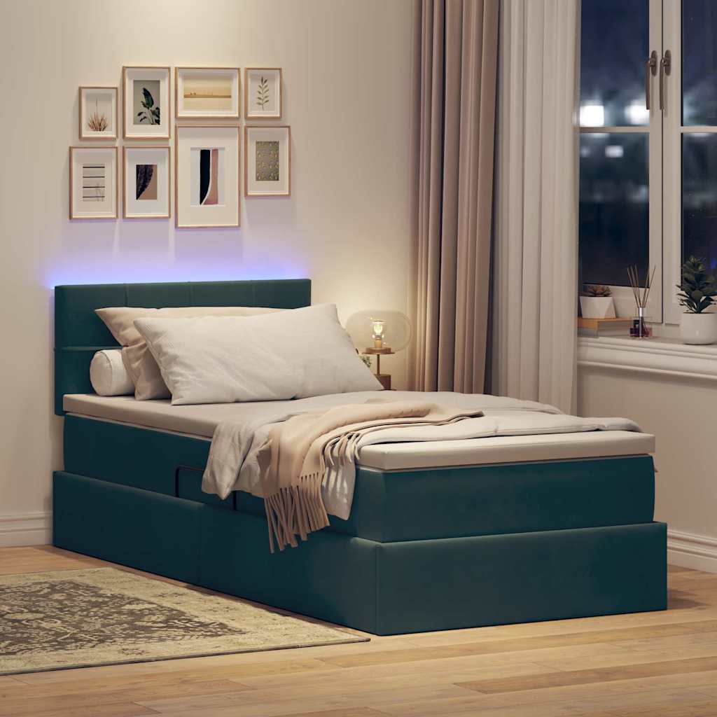 Krevet s prostorom za pohranu s LED-om Tamnozelena 100 x 200 cm