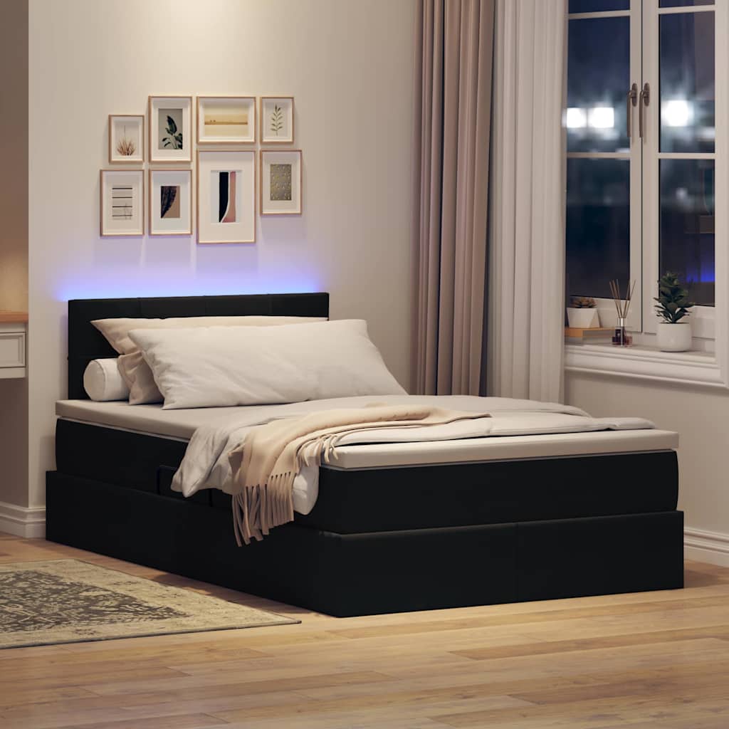Krevet s prostorom za pohranu s LED-om Crna 120 x 200 cm Baršun