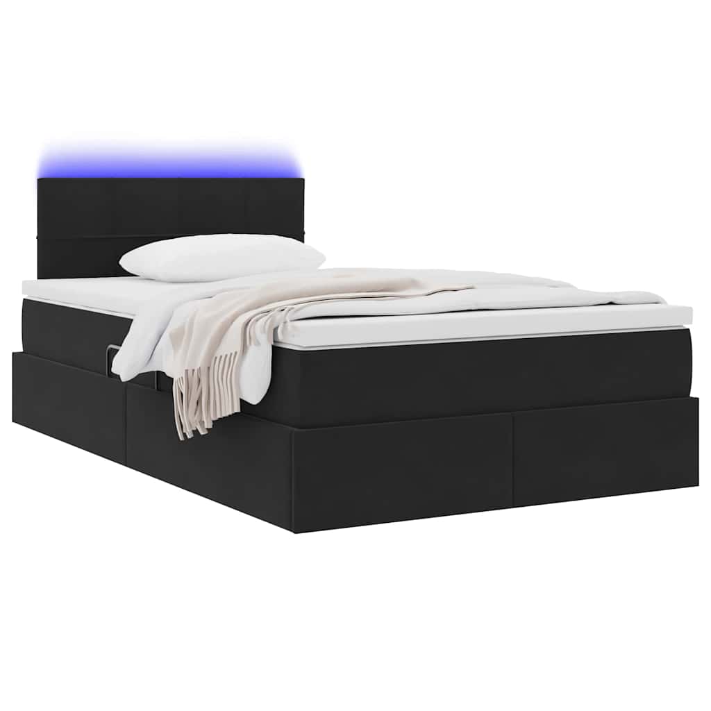Krevet s prostorom za pohranu s LED-om Crna 120 x 200 cm Baršun