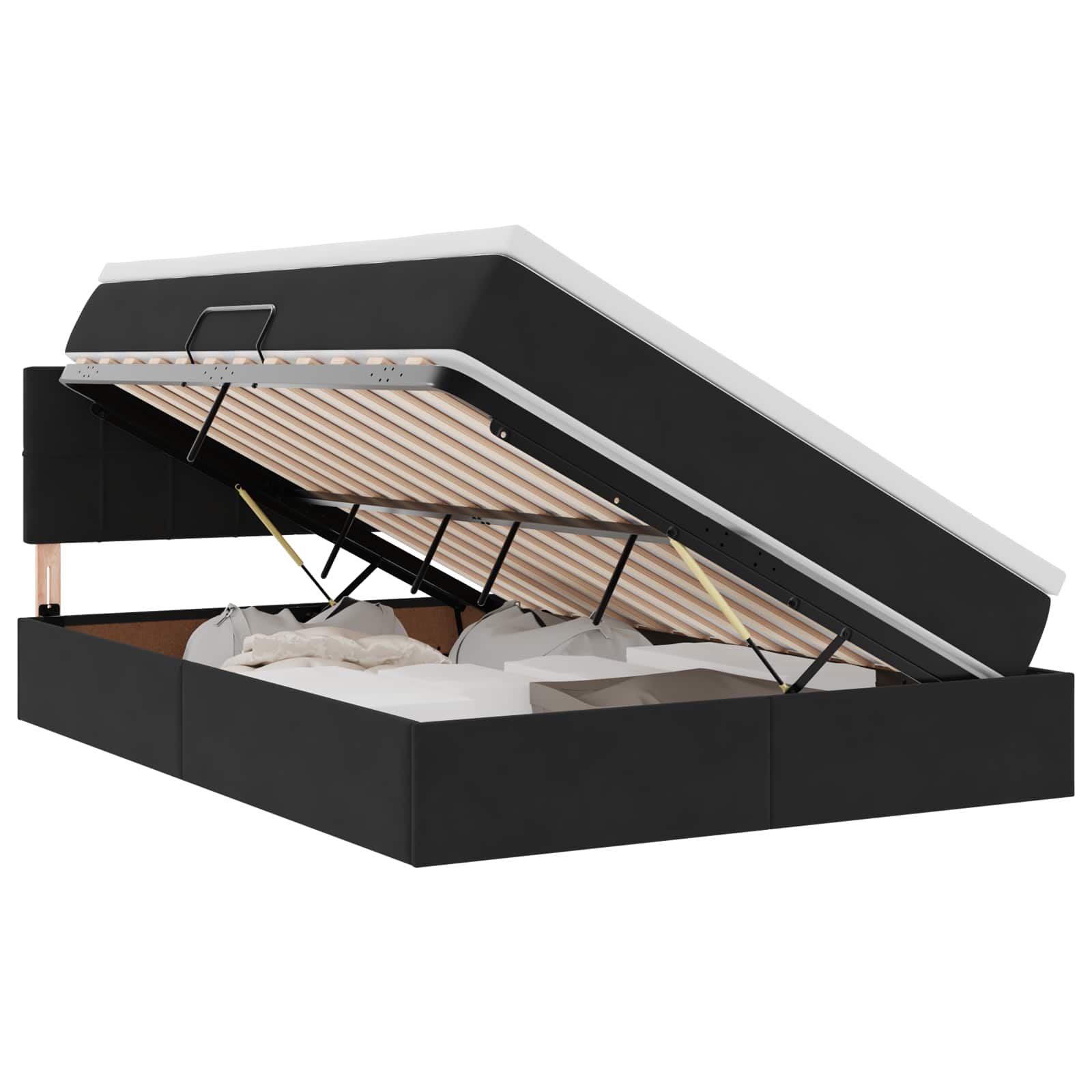 Krevet s prostorom za pohranu s LED-om Crna 140 x 190 cm Baršun