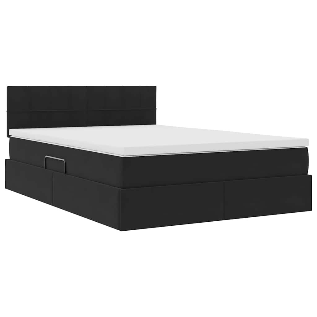 Krevet s prostorom za pohranu s LED-om Crna 140 x 190 cm Baršun