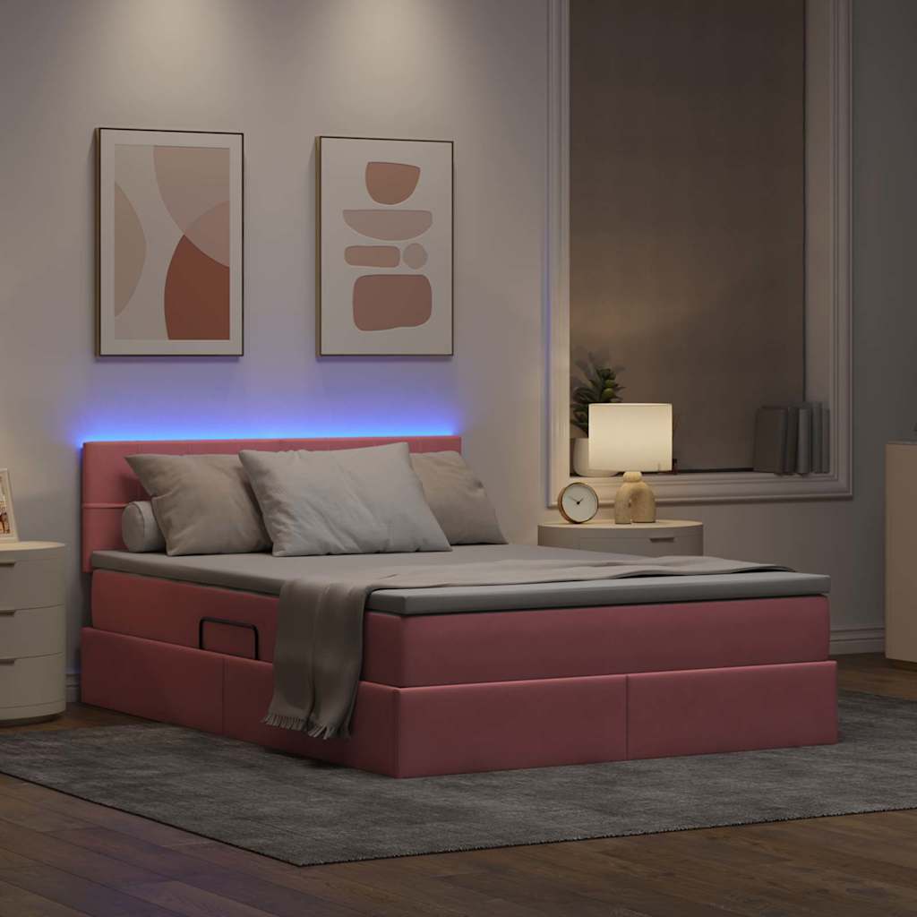 Krevet s prostorom za pohranu s LED-om Ružičasta 140 x 200 cm