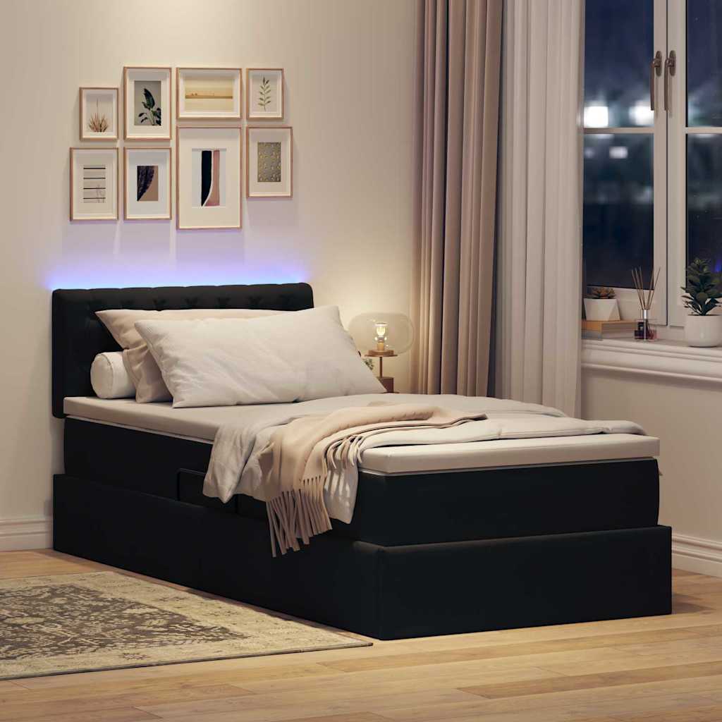 Krevet s prostorom za pohranu s LED-om Crna 90 x 190 cm Baršun