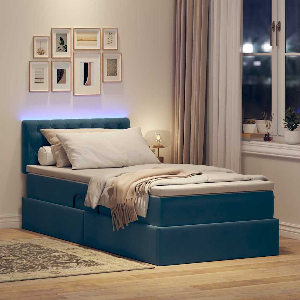 Krevet s prostorom za pohranu s LED-om Tamno plava 90 x 190 cm