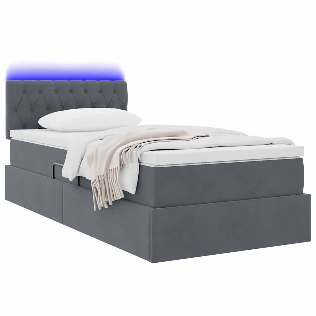 Krevet s prostorom za pohranu s LED-om Tamno siva 90 x 200 cm