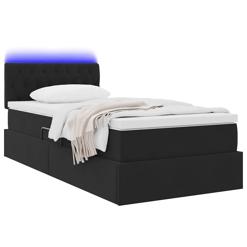 Krevet s prostorom za pohranu s LED-om Crna 100 x 200 cm Baršun