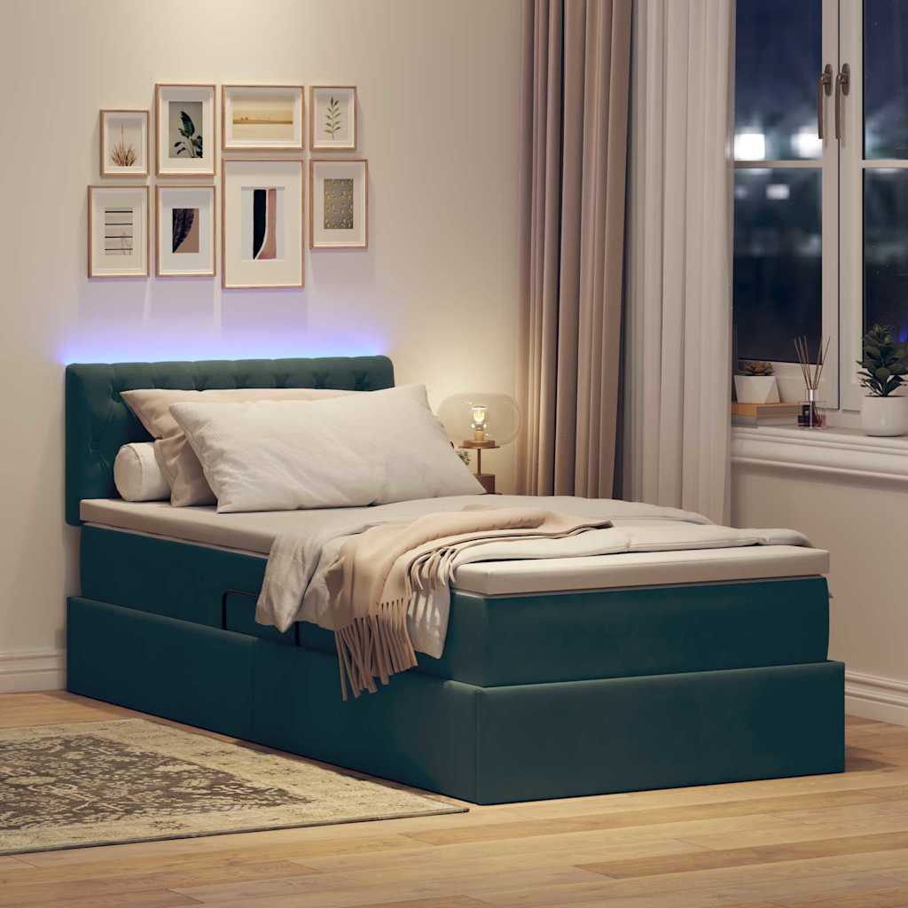 Krevet s prostorom za pohranu s LED-om Tamnozelena 100 x 200 cm