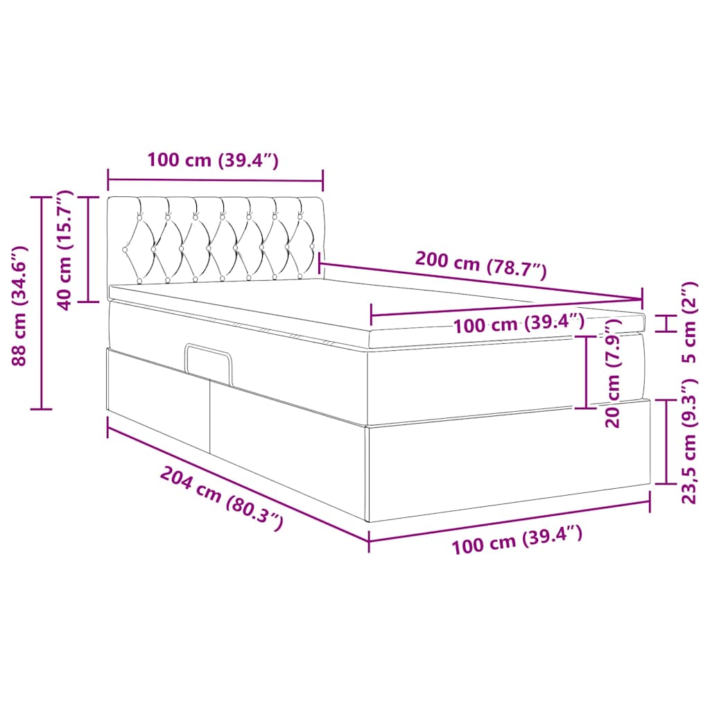 LED krevet za pohranu s madracem Ružičasta 100 x 200 cm Baršun