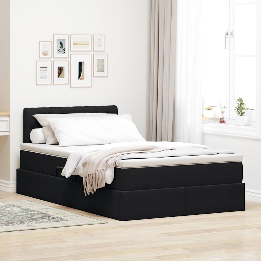 Krevet s prostorom za pohranu s LED-om Crna 120 x 200 cm Baršun