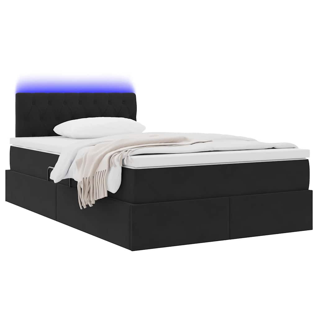 Krevet s prostorom za pohranu s LED-om Crna 120 x 200 cm Baršun