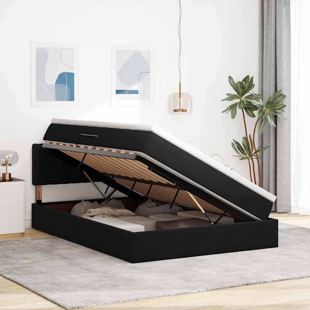 Krevet s prostorom za pohranu s LED-om Crna 140 x 190 cm Baršun