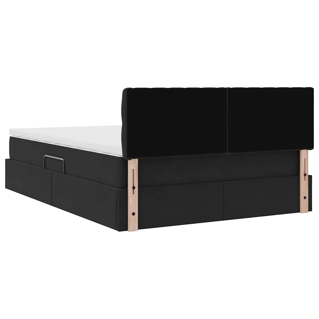 Krevet s prostorom za pohranu s LED-om Crna 140 x 190 cm Baršun