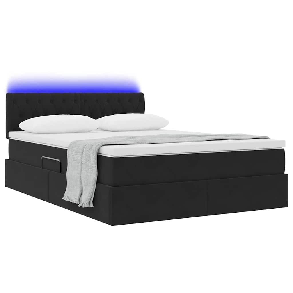 Krevet s prostorom za pohranu s LED-om Crna 140 x 190 cm Baršun