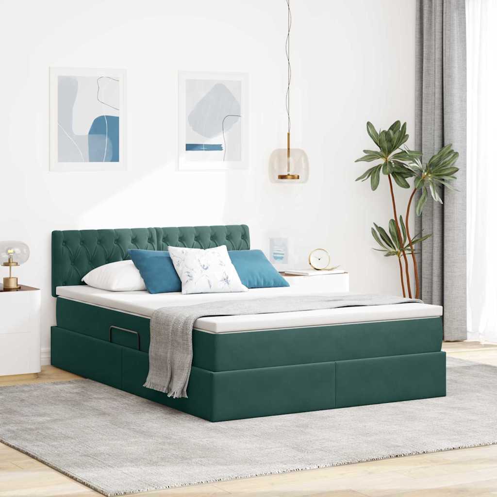 Krevet s prostorom za pohranu s LED-om Tamnozelena 140 x 190 cm
