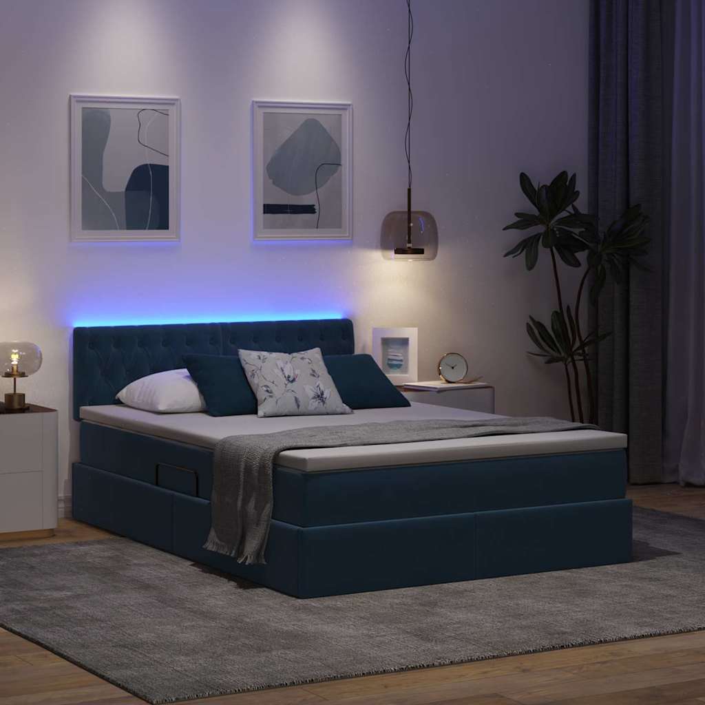 Krevet s prostorom za pohranu s LED-om Tamno plava 140 x 200 cm