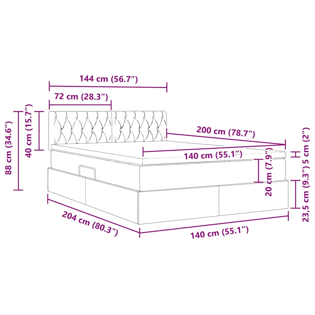 LED krevet za pohranu s madracem Ružičasta 140 x 200 cm Baršun