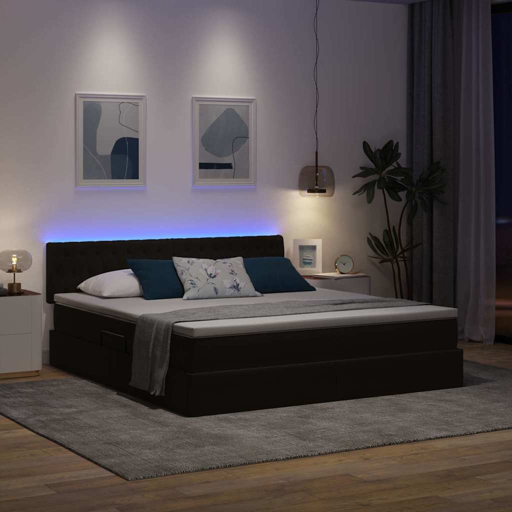 Krevet s prostorom za pohranu s LED-om Crna 160 x 200 cm Baršun