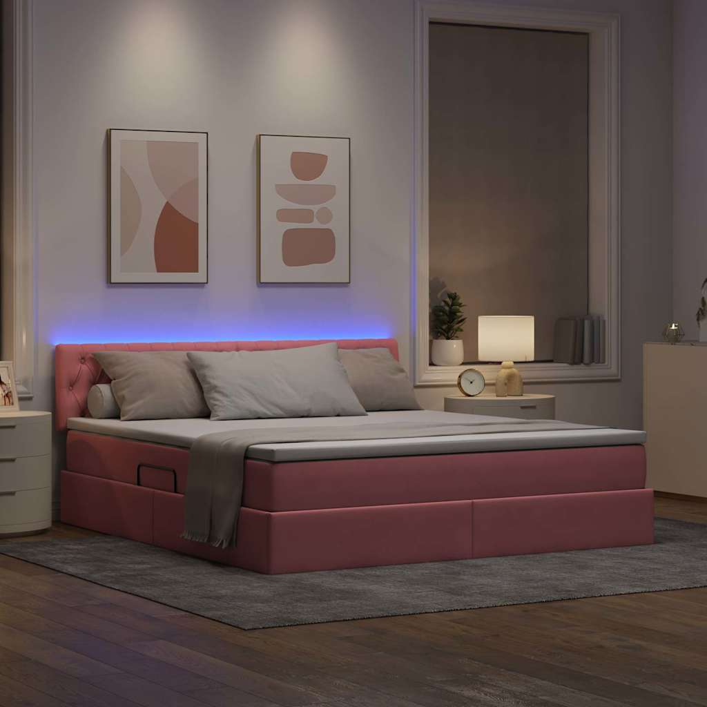 Krevet s prostorom za pohranu s LED-om Ružičasta 160 x 200 cm