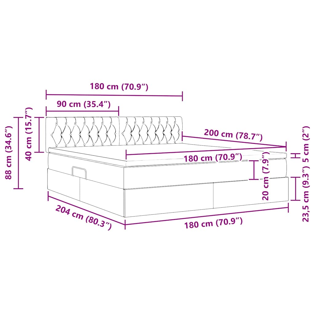 LED krevet za pohranu s madracem Crna 180 x 200 cm Baršun