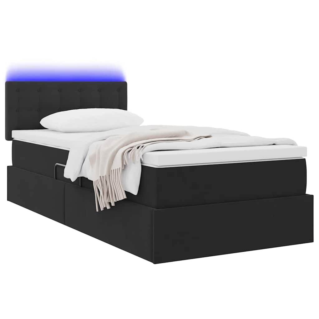 LED krevet za pohranu s madracem Crna 90 x 190 cm Baršun