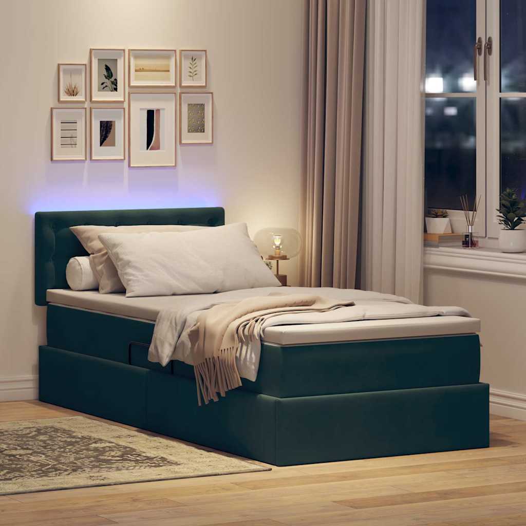 Krevet s prostorom za pohranu s LED-om Tamnozelena 90 x 190 cm