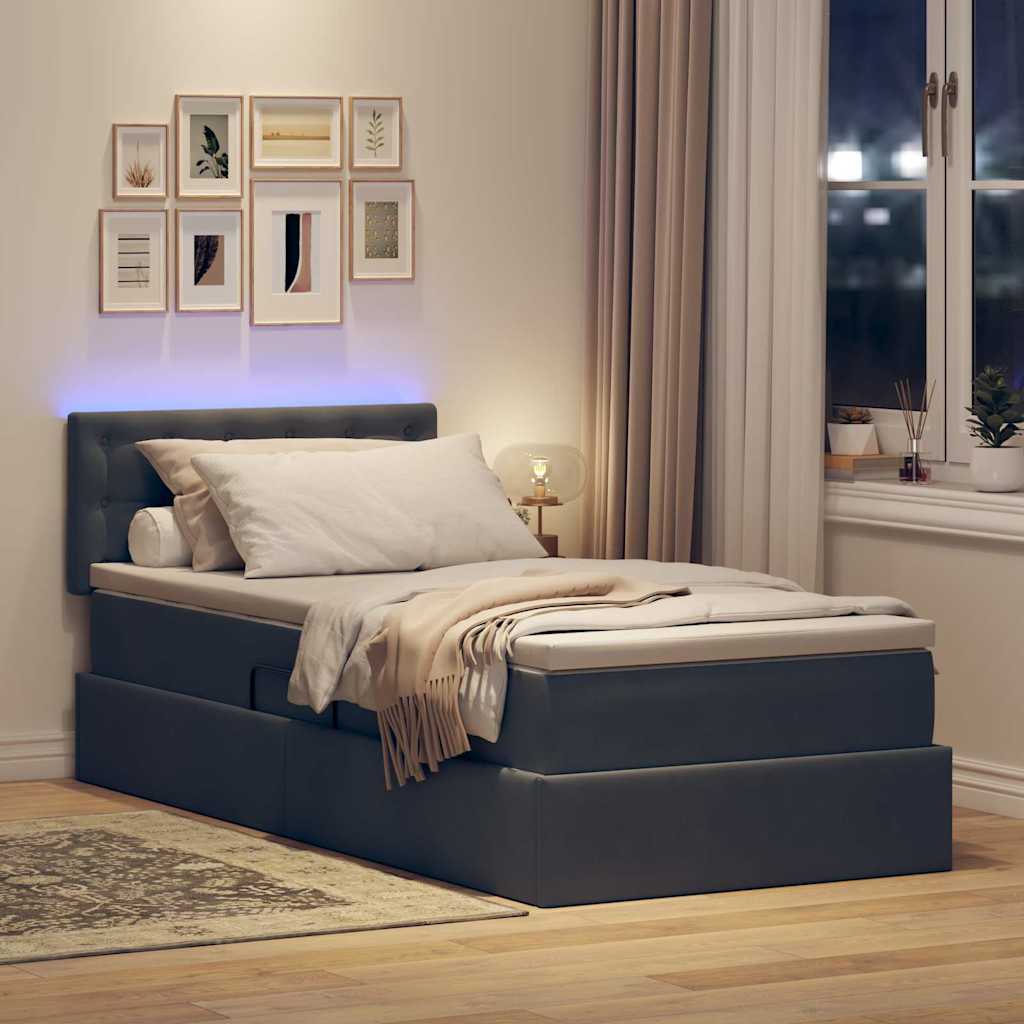 Krevet s prostorom za pohranu s LED-om Tamno siva 100 x 200 cm