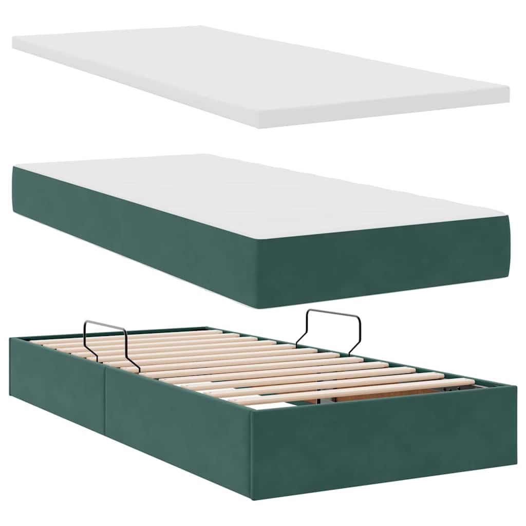Krevet s prostorom za pohranu s LED-om Tamnozelena 100 x 200 cm