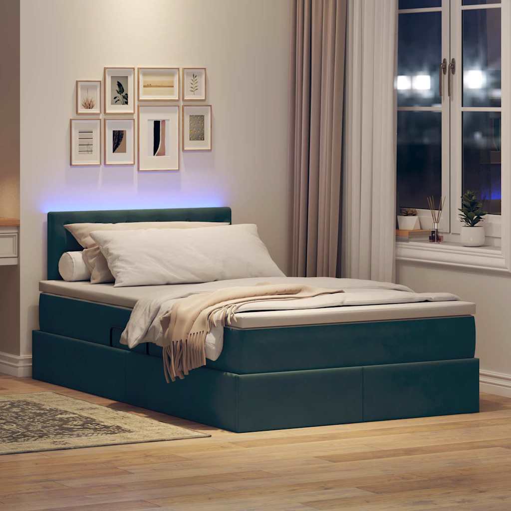Krevet s prostorom za pohranu s LED-om Tamnozelena 120 x 200 cm