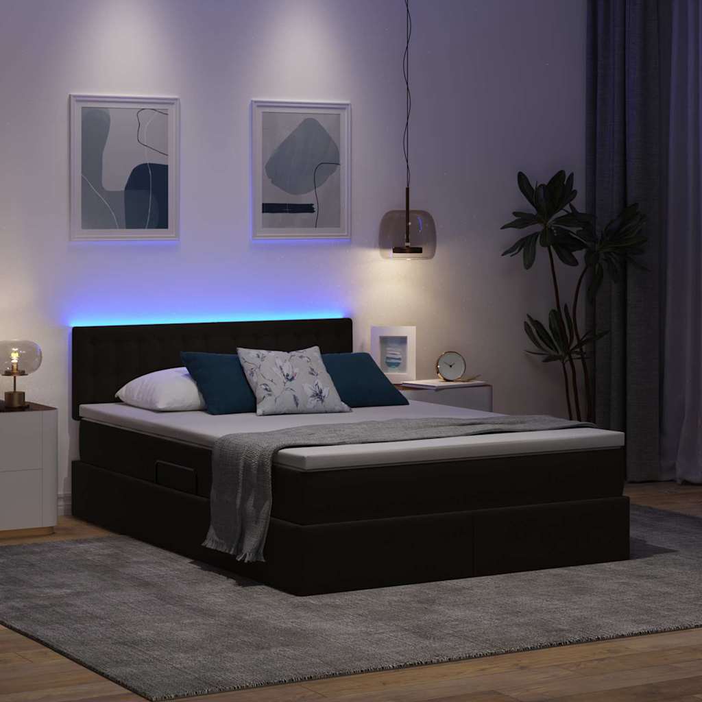 Krevet s prostorom za pohranu s LED-om Crna 140 x 190 cm Baršun