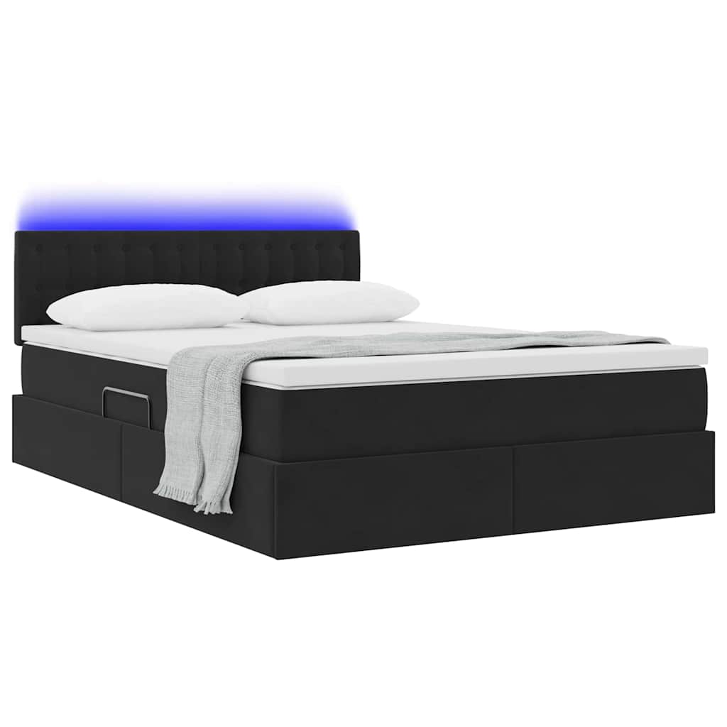 Krevet s prostorom za pohranu s LED-om Crna 140 x 190 cm Baršun