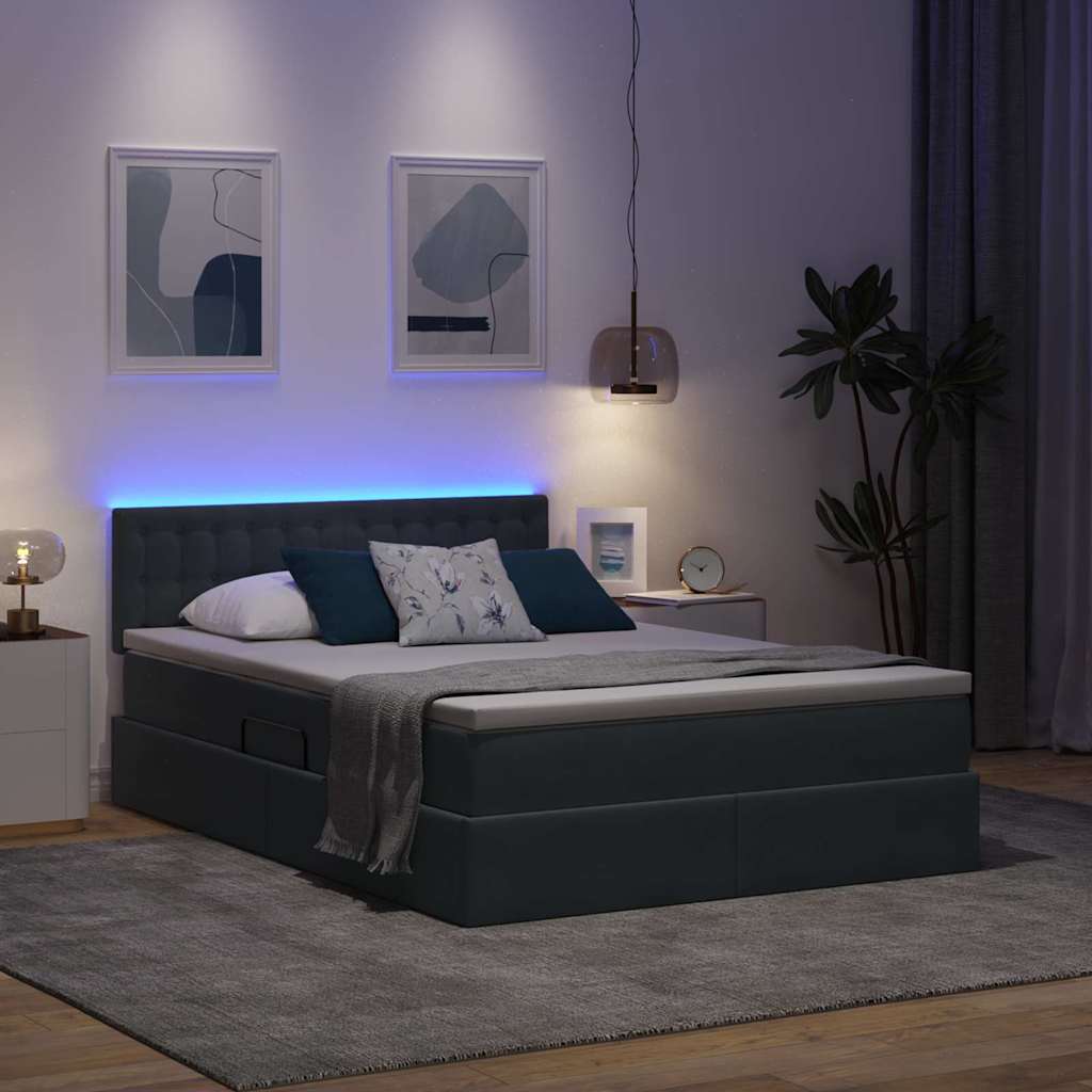 LED krevet za pohranu s madracem Tamnosiva 140 x 200 cm Baršun