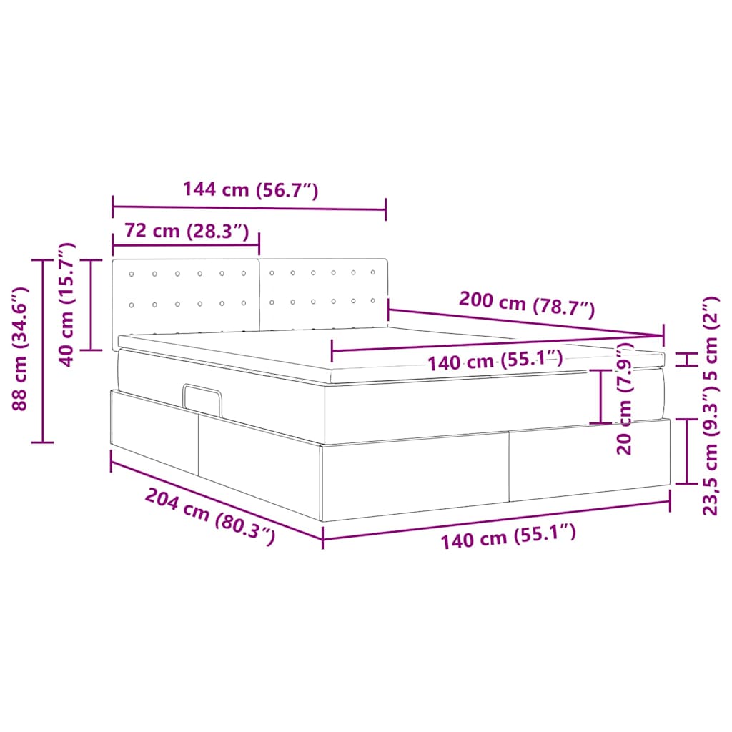 LED krevet za pohranu s madracem Tamnozelena 140 x 200 cm